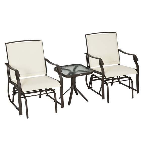 Outdoor Glider Chairs with Table - 3 Piece Patio Bistro Set - Cream White - Rocking Swing Chairs - Breathable Sling Fabric - Backyard, Garden, Porch Furniture