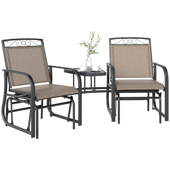 Outdoor Glider Chairs with Table, 2-Seat Patio Rocking Chair Swing for Backyard, Garden, Brown