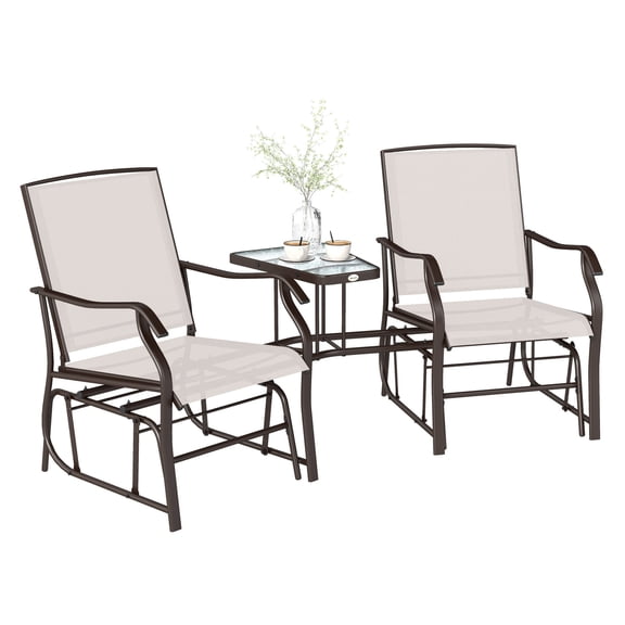 Outdoor Glider Chairs with Table, 2-Seat Patio Rocking Loveseat, Beige Swing Chair for Backyard, Garden, Porch, Steel Frame, Breathable Sling