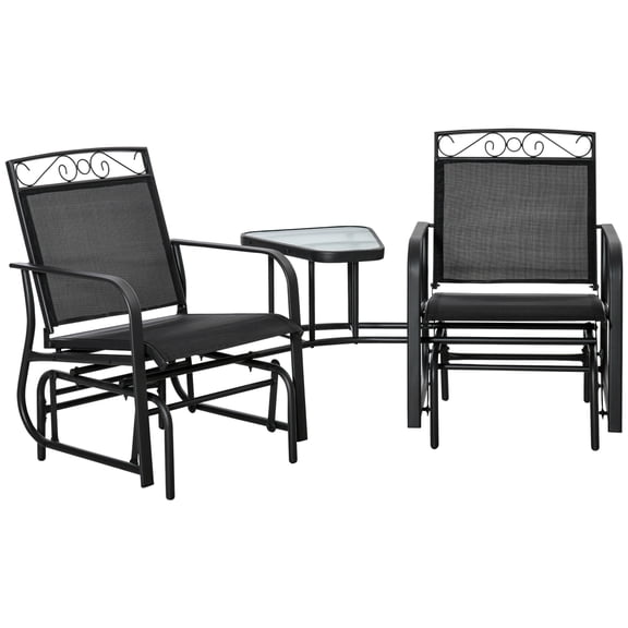 Outdoor Glider Chairs with Table, 2-Seat Patio Rocking Swing, Breathable Sling, Black