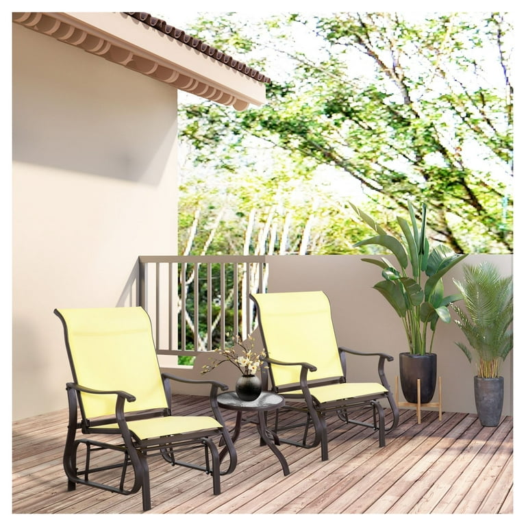 Outdoor Glider Rocking Chair Steel Frame, Mesh Fabric Beige