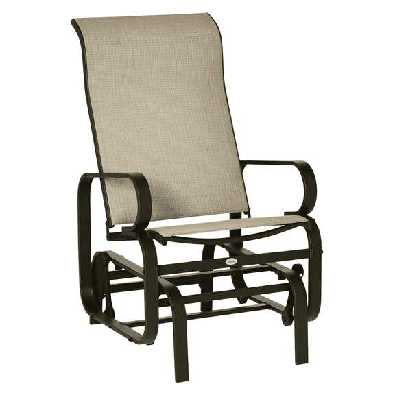 Outdoor Glider Swing Chair - Single Rocker, Metal Frame, Mesh Fabric, 352lbs Capacity, Tan/Brown