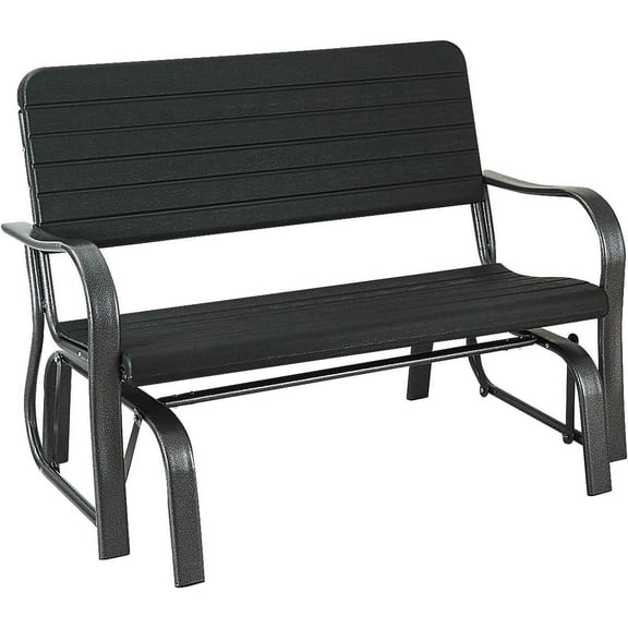 Outdoor Gliders for Outside Patio - Porch Glider w/Steel Frame, Weather Resistance HDPE Back & Seat, 600Lbs Capacity Loveseat, 2-Seat Rocker for Deck, Yard, Lawn, Outdoor Glider Bench (Black)