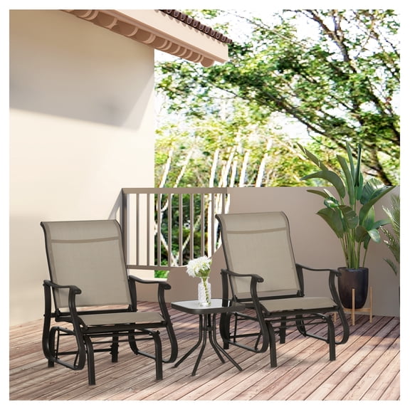 Outdoor Gliding Chairs Set for Patio, Bistro, Tea Time - Durable Compact Rockers for Couples & Families, Gray