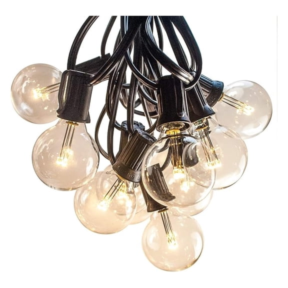 Outdoor Globe String Lights (25 Foot, LED G40 Clear - Black Wire - 1.6" .6 Watt Bulbs)