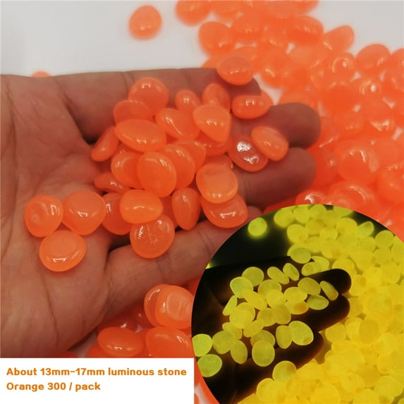 Outdoor Glow Stones Verdsylv 300Pc Luminous Garden Pebbles - Glow in The Dark Stones for Aquarium Landscaping, Walkway Markers, Outdoor Nighttime Pathway Decor, Aquarium Glow Pebbles, Orange Red