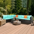 thumbnail image 1 of Outdoor Graden Patio Conversation Furniture Sets, 7-Piece Wicker Patio Conversation Furniture Set w/2 Mid Seats, 2 Corner Sofa, Glass Table, 14 Padded Cushions, 2 Pillows, Lake Blue, S1469, 1 of 11