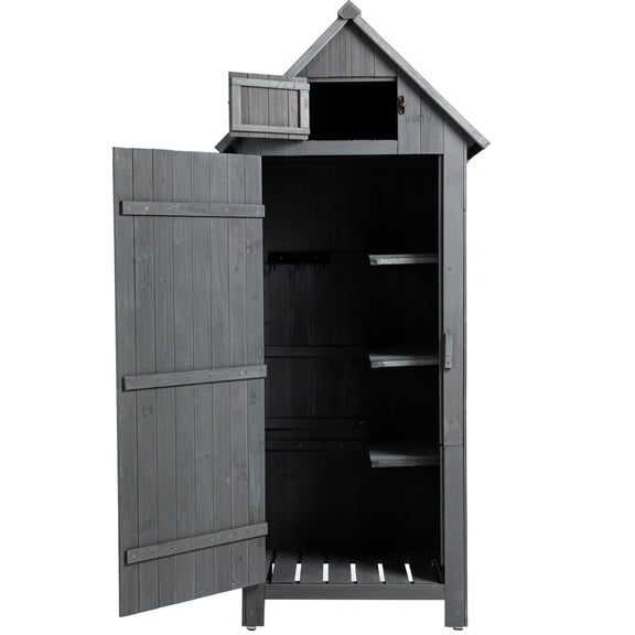 Outdoor Gray Storage for Garden Tools | Fit Various Tools, Waterproof Roof | Solid Wood Frame, Withstand Outdoor Years | Deal with Space - Lack & Uneven Ground
