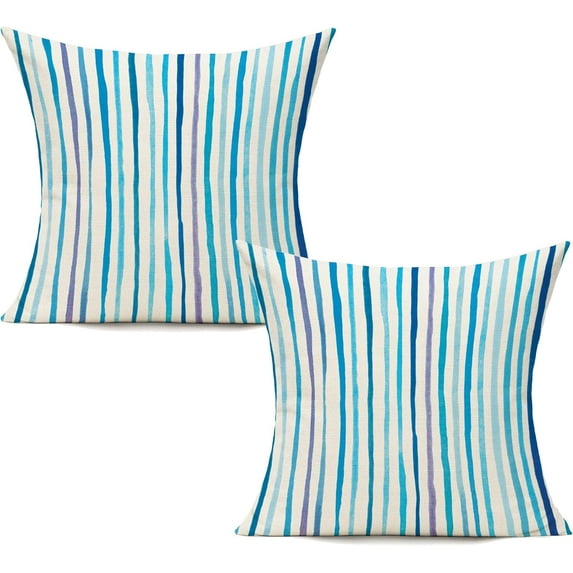 Outdoor Green Throw Pillow Covers for Patio Bench Garden Porch Sunbrella Furnitures Sage Lines Stripes Cushion Cases Decorative 16x16 Set of 2 for Sofa Couch