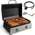 thumbnail image 1 of Outdoor Griddle 22" Tabletop Gas Griddle with Hood for Camping Tailgating, 24000 BTU, 2 Burner, Carbon Steel Plate, 1 of 9