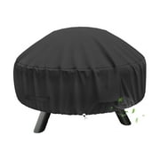 Outdoor Griddle Cover - Durable Round Fire Pit Cover, 22-32 Inch, Waterproof, Windproof with Straps and Built-in Vents, 32 Dia x 13.5 H, Black