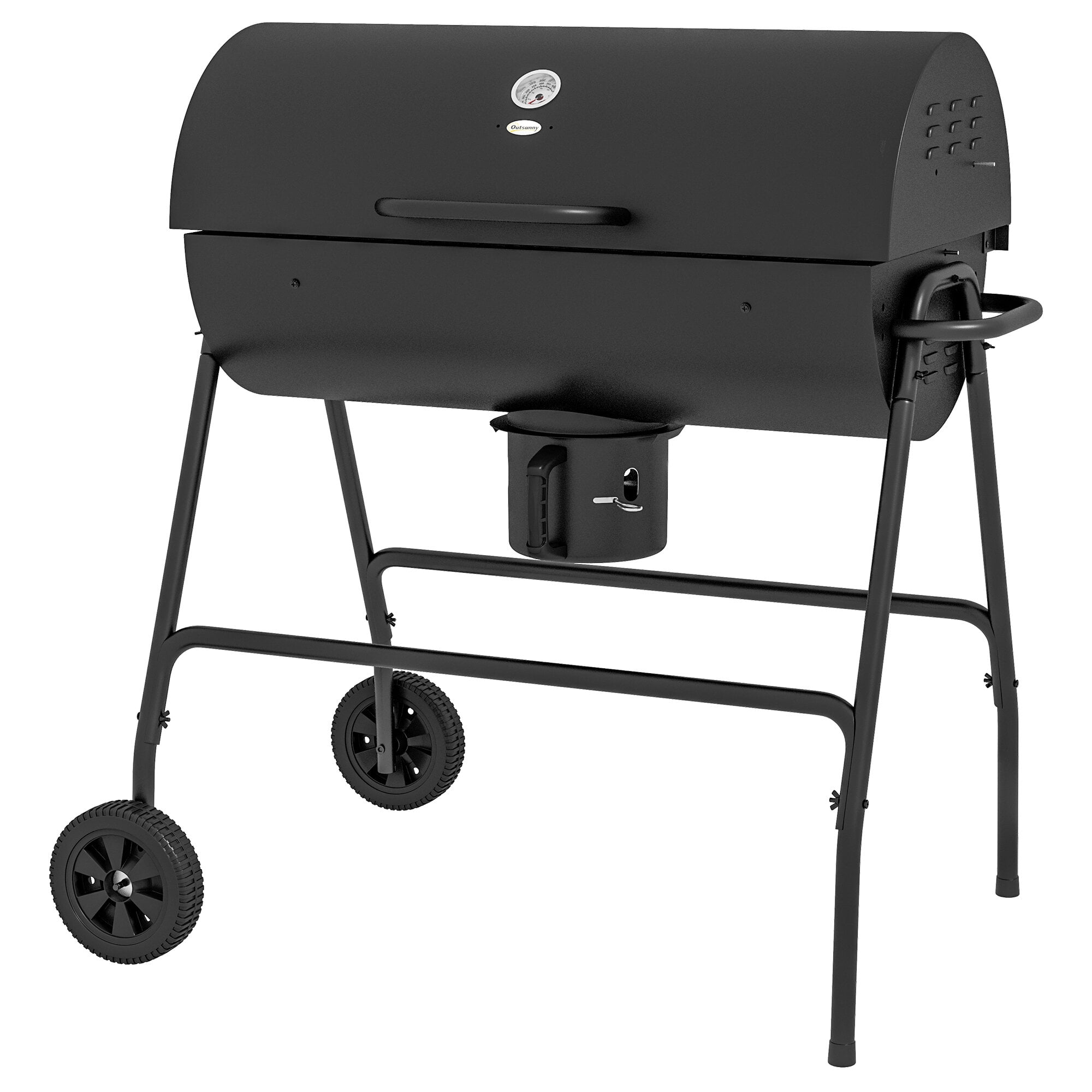 Outdoor Grill, Barrel Charcoal BBQ Grill with 420 sq.in. Cooking Area, Outdoor Barbecue with Wheels, Ash Catcher and Built-in Thermometer for Patio Picnic, Backyard Party, Black, Black BBQ Grill