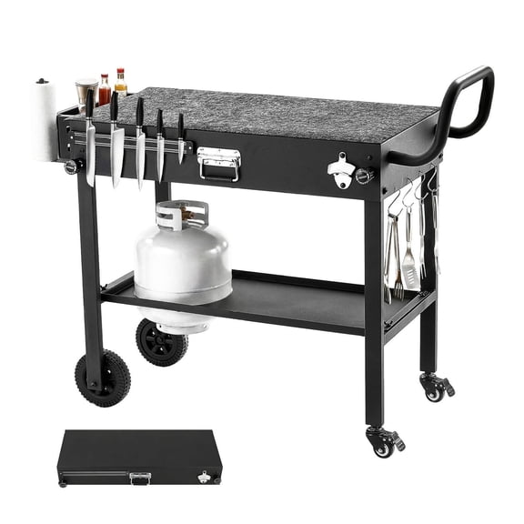Outdoor Grill Cart, 31.0 x 17.0 inch Tabletop Size Grilling Table, Foldable Outdoor Cooking Table with Tissue Holder, Wheels, Magnetic Tool Rack, BBQ Prep Tables for Picnic, Kitchen, Courtyard