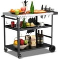 thumbnail image 1 of Outdoor Grill Cart, Pizza Oven Stand Table with Wheels Dining Cart for Outside Patio, Movable Kitchen Cooking Prep Table BBQ Cart with Mesh Racks for Home Party, Bar, Camping, 1 of 16
