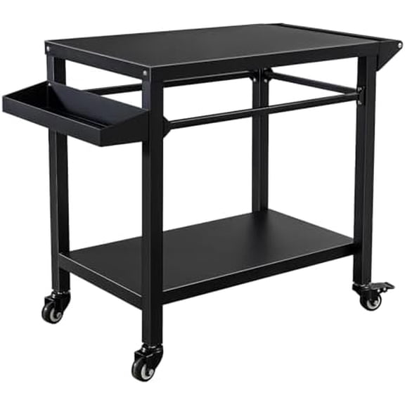 Outdoor Grill Cart Stand Table Pizza Oven with Lockable Wheels, Heavy Duty Movable Kitchen Cooking Prep Station BBQ Cart for Outside Patio, Backyard, Camping and Parties$$Garden & Patio