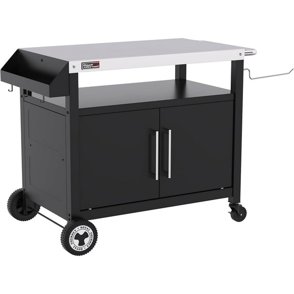 Outdoor Grill Cart with Wheels, Movable Kitchen Island with Storage Cabinet for BBQ, Stainless Steel Dining Cart Table for Food Prep, Black, PC3403S-SC