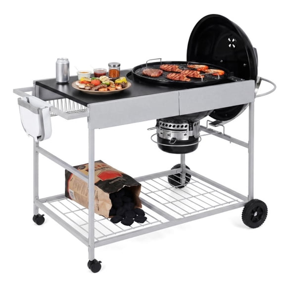 Outdoor Grill Cart for 18-22 Inch Kettle Grills, Metal BBQ Stand with Lid Holder & Storage Rack