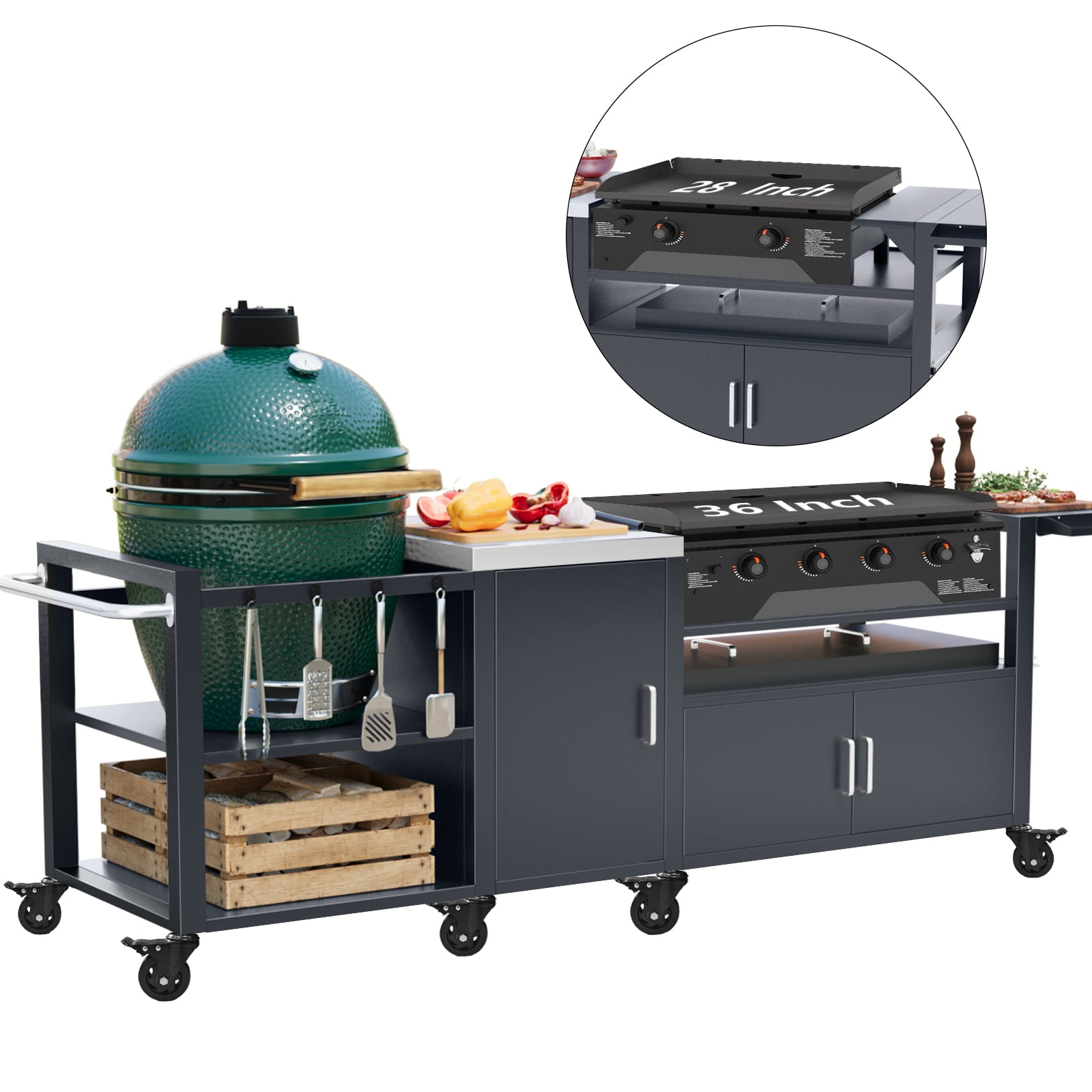 Outdoor Grill Cart for Large Big Green Egg and 28"/36" Blackstone Griddle
