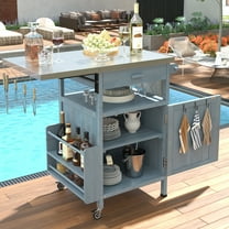 Outdoor Grill Cart w/ Foldable Stainless Steel Top, Rolling Wood BBQ Pre Station w/ Storage & Wheels