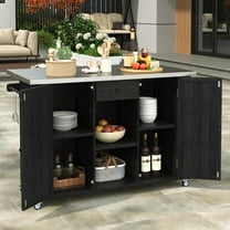 Outdoor Grill Cart with Stainless Steel Top & Storage, Rolling Patio Kitchen Island for BBQ Prep