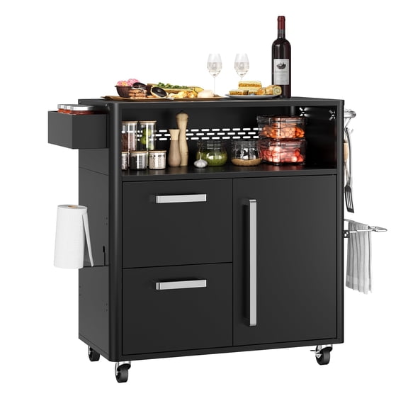 Outdoor Grill Cart with Storage, Rolling Kitchen Island with Hooks, Patio Food Prep Table, Mobile Bar Cart for Backyard Garden Poolside