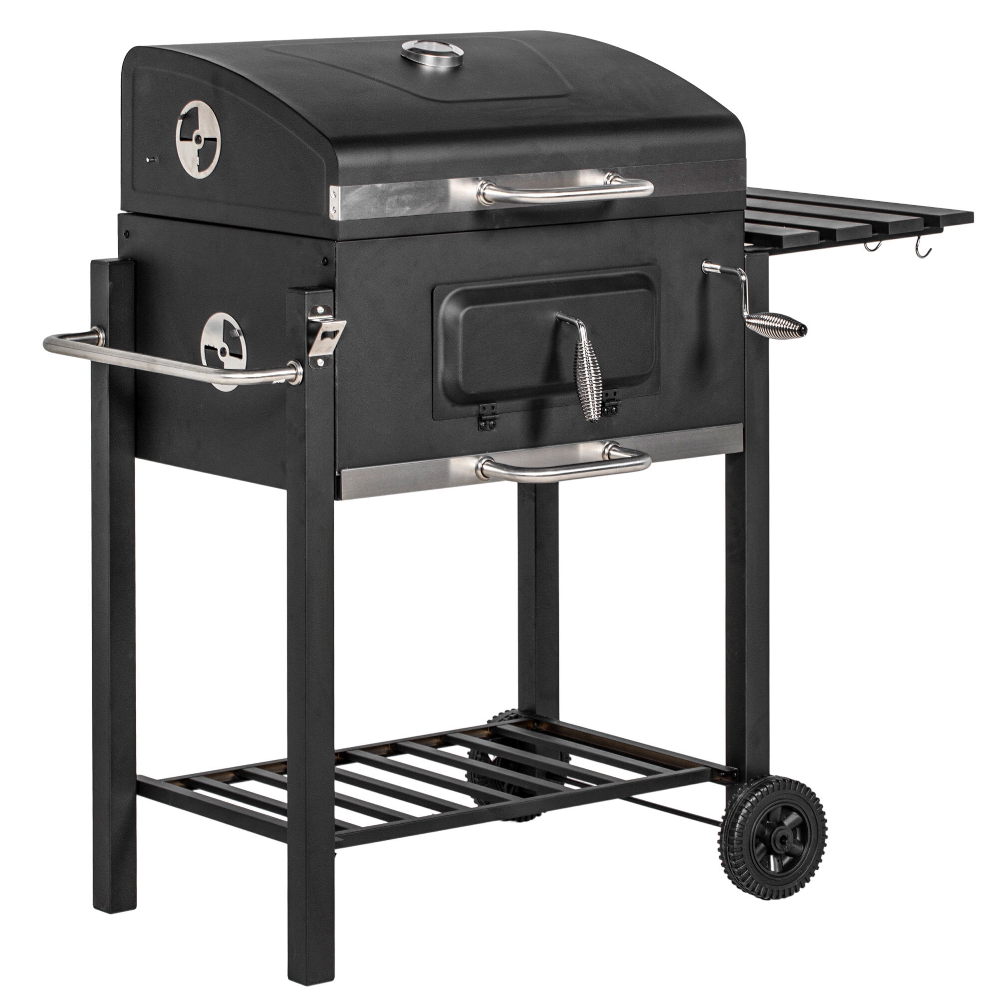Outdoor Grill, Charcoal BBQ Grill, Outdoor Portable Cooker for Camping or Backyard Picnic with Side Table, Bottom Storage Shelf, Wheels and Handle, Black, Black BBQ Grill,Steel Tabletop Grill