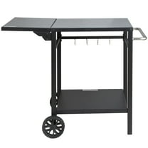 Outdoor Grill Dining Cart with Double-Shelf, Foldable Bbq Prep Table, 220Lbs Capacity Movable Worktable for Pizza Oven, Food Prep & Storage, Portable Metal Cart with Wheels & Carry Handle
