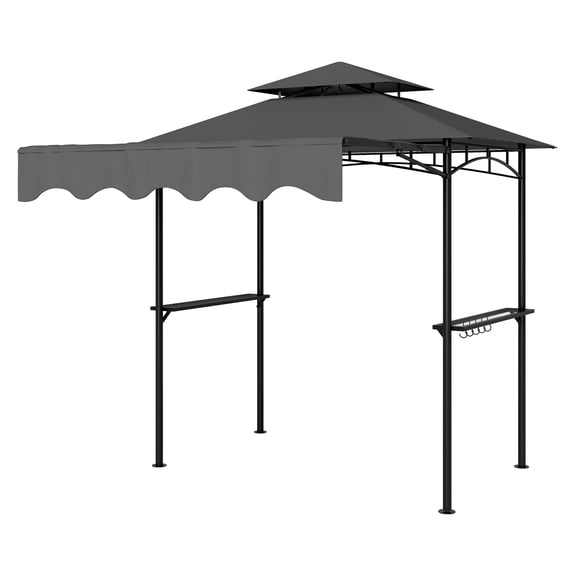 Outdoor Grill Gazebo 8'x7.6' - Barbecue Shelter with Awning, Shelves & Hooks - Dark Gray