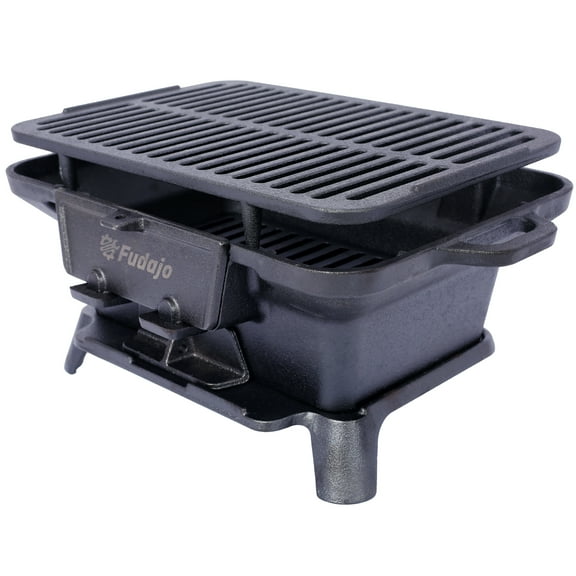 Outdoor Grill, Oval Cast Iron Grill Outdoor, Portable Charcoal Grill and Tabletop Cast Iron Skillet - 100% Cast Iron, Durable, Small Charcoal Grill, Camping Stove, Hibachi Grill, Black BBQ Grill