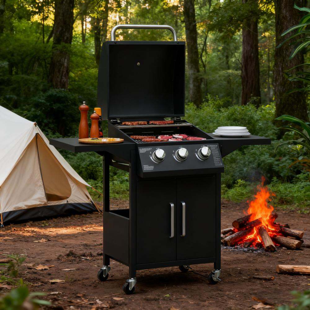 Outdoor Grill, Portable Barbecue w/ Wheels Gas Grill, Black BBQ Grill,Carbon Steel Tabletop Grill, Garden & Outdoor BBQ Grills & Outdoor Cooking