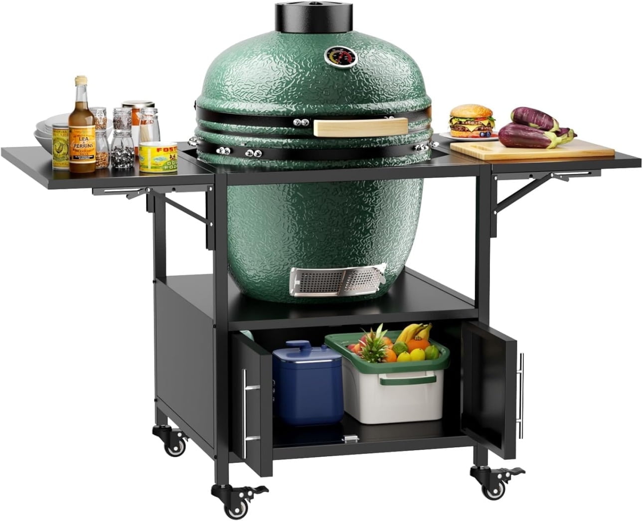 Outdoor Grill Table for Big Green Egg and Kamado Joe Jr, Metal Grill ...