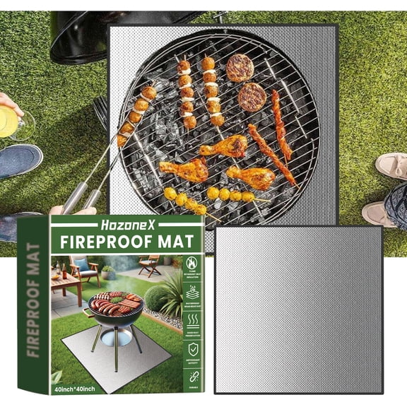 Outdoor Grill Under Mat, Fireproof & Waterproof Deck Protector Pad, Reusable Square Fire Pit Mat for Lawn Patio Backyard BBQ