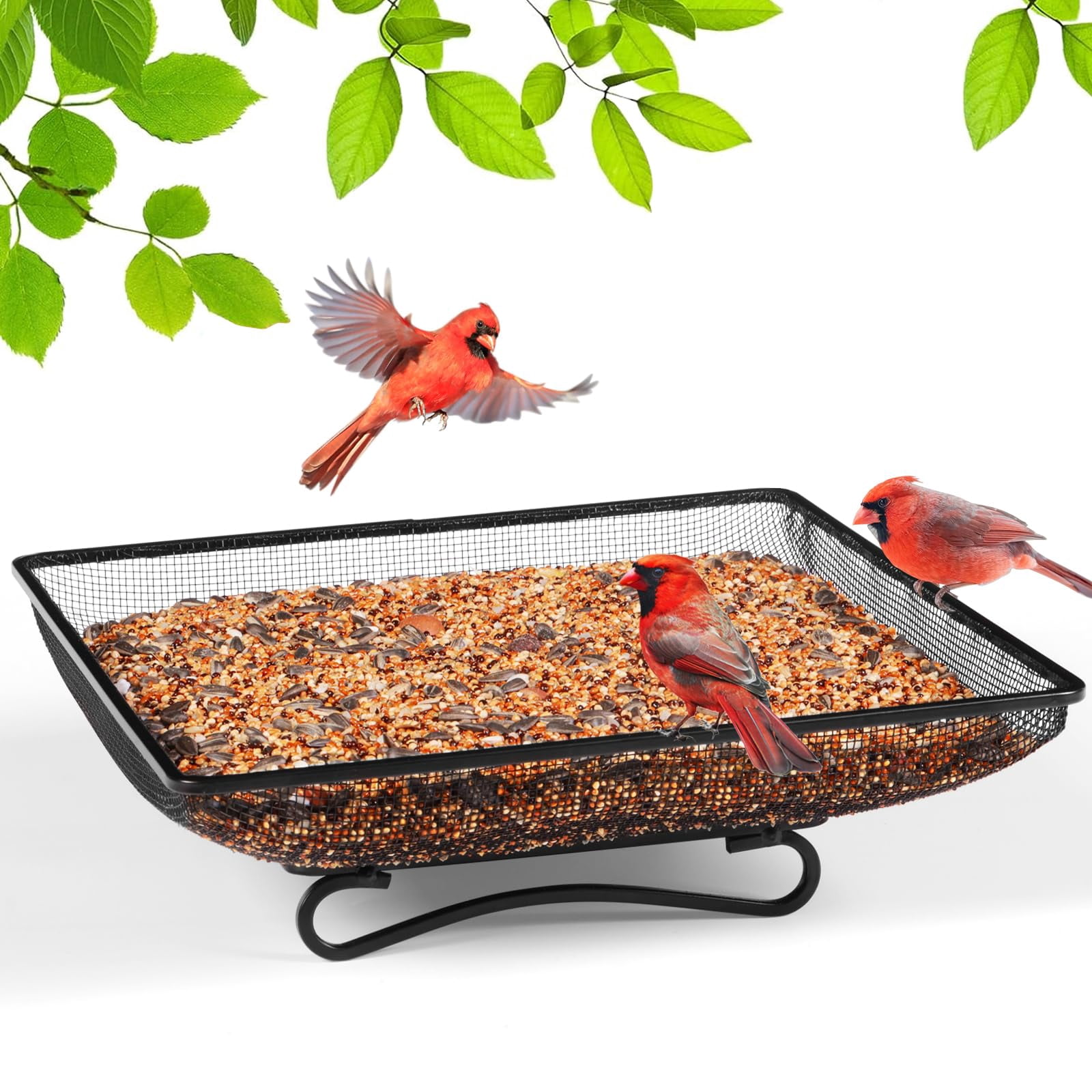 Outdoor Ground Bird Feeder Platform, Metal Mesh Seed Tray Feeder, Ideal Backyard Garden Decor for Attracting Wild Birds Squirrels & Doves