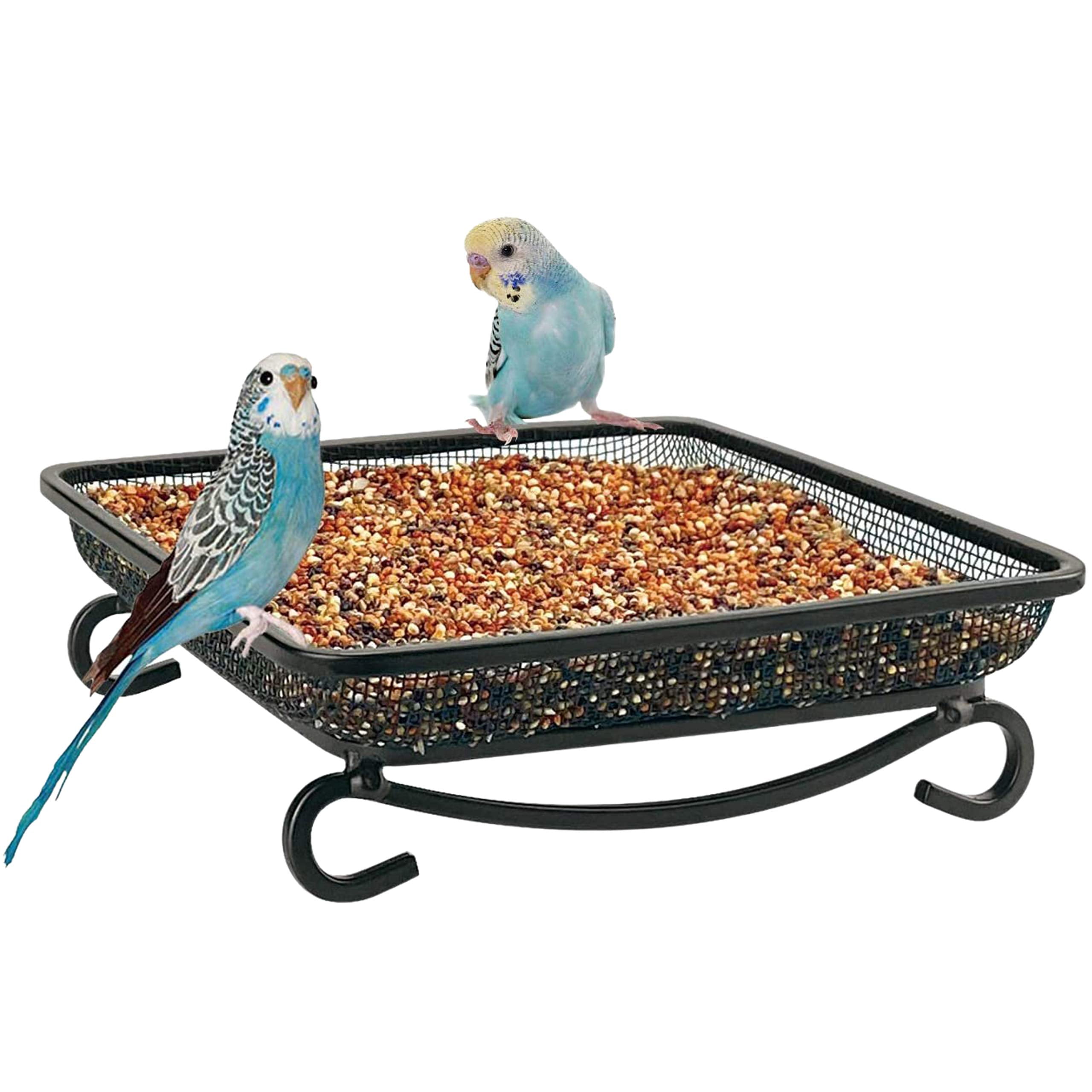 Outdoor Ground Bird Feeder Platform, Metal Mesh Seed Tray Feeder, Ideal Backyard Garden Decor for Attracting Wild Birds Squirrels & Doves