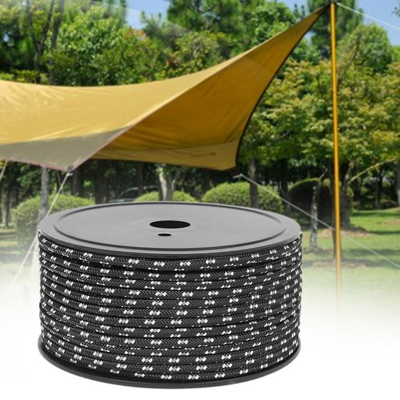 Outdoor Guy Lines 50M Camping Tent Rope Multifunction Tent Guy Ropes Solid Braid Tent Wind Rope Reflective Rope for Canopy Shelter Canoe black