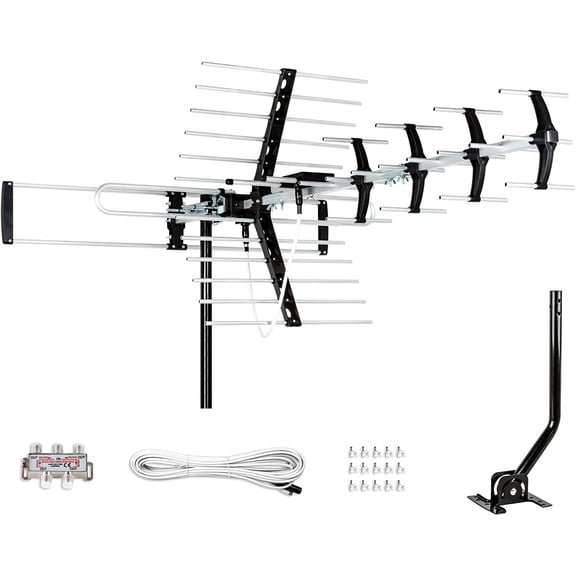 Outdoor HDTV Antenna up to 200 Mile Long Ran Attic or Roof Mount Digital OTA Antenna for 4K 1080P VHF UHF Supports 4 TVs Installation Kit & J Mount ATSC 3.0 Ready