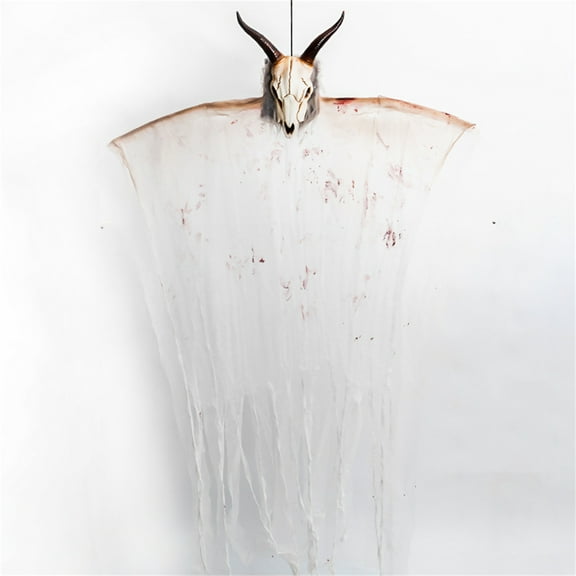 Outdoor Halloween Animal Skull Head Decoration, 65" Scary Hanging Goat Head Decor with Flashing Lights for Yard,Patio,Haunted House,Creepy Hanging Sheep Horned Head Props