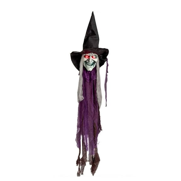 Outdoor Halloween Animatronics Decoration,59" Scary Eivl Witch with Lights Eyes and Spooky Sounds for Yard,Patio,Haunted House,Hanging Demon Witch Prop with Sound Activated