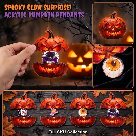 Outdoor Halloween Decor, Creepy Halloween Decorations, Hanging Halloween Decorations Outdoor, Pumpkin Decor Outdoor, 4X4 Inch Scary Cartoon Acrylic Demon Split Pumpkin Eyeball