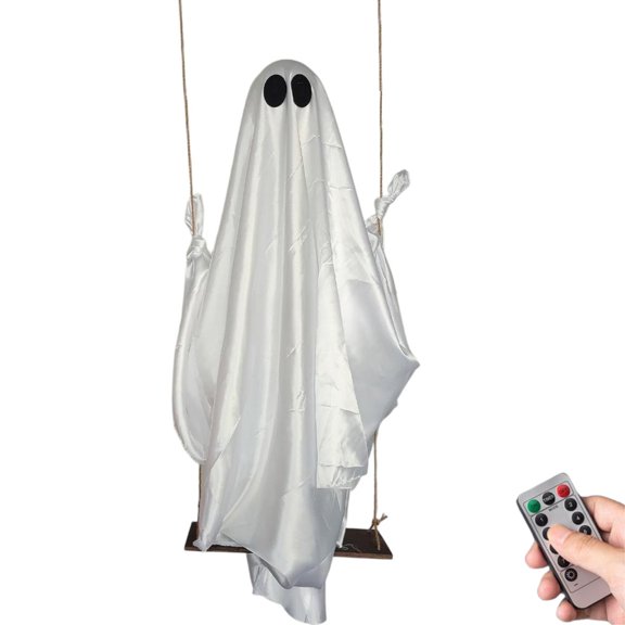 Outdoor Halloween Decor Large 3.9 FT Hanging Swing Ghost with Remote Lights, Pre-Assembled Classic Ghost Prop for Porch Yard Tree, Holiday Garden Party Home Decoration