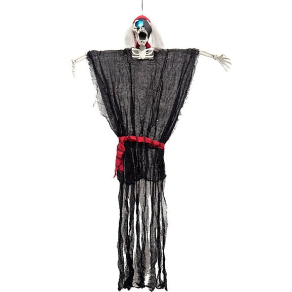 Outdoor Halloween Decoration,50" Scary Ghost Pirate with Lights Eyes for Yard,Patio,Haunted House,Hanging Skeleton Pirate Props