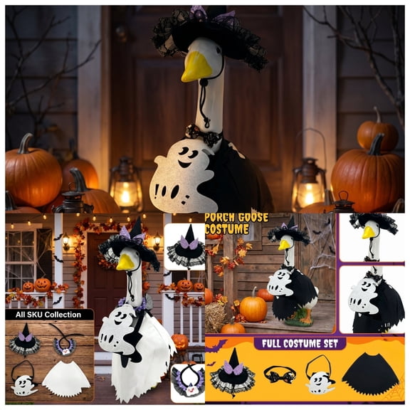 Outdoor Halloween Decoration, Outdoor Witch Halloween Decorations, Ghost Halloween Decorations, Halloween Witch Decor, All-In-One Black Goose Outfit with Lace Trim, Purple Wing