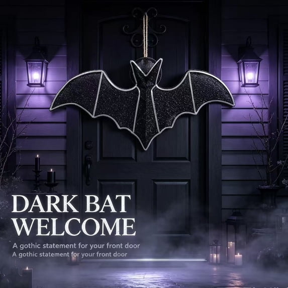 Outdoor Halloween Decorations Halloween Porch Decor, LED Light-Up Hanging Bat with Oversized Realistic Shape Gentle Glow for Porch, Door, Yard, Halloween Night Light