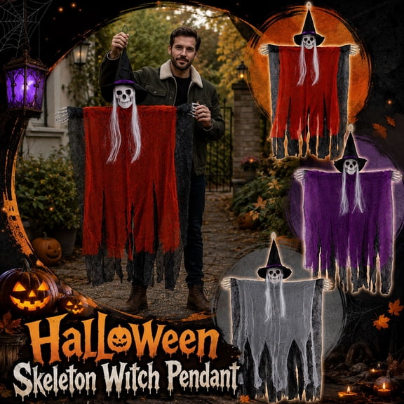 Outdoor Halloween Decorations, Halloween Yard Decorations Outdoor, Hanging Skeleton Decoration, Halloween Witch Decorations, 39X23X6 Inch Orange Skull Head Hanging Ornament for
