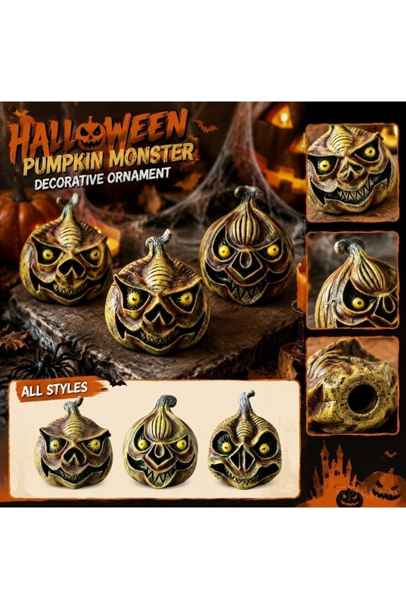 Outdoor Halloween Decorations Yard, Pumpkin Decor Outdoor, Scary Halloween Decor, Outside Halloween Decorations for Yard, 4X4 Inch Jack-O-Lantern Style Monster Pumpkin Figurine,