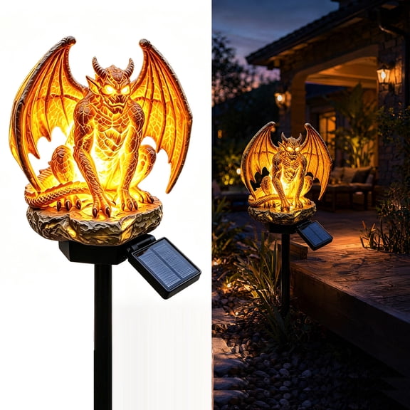 Outdoor Halloween Decorations Yard | Solar Powered Gothic Gargoyle Statue Garden Light for Lawn | Spooky Halloween Yard Decor Goth Gift