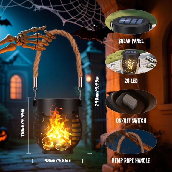 Outdoor Halloween Garden Lights Solar Powered Dragon Statue 9-Inch Resin Decorative Lantern Sculpture for Yard Lawn Patio Pathway Decoration