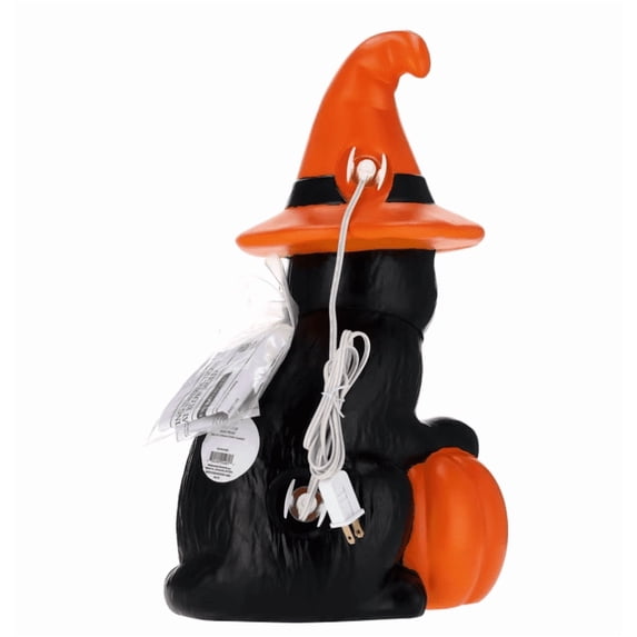 Outdoor Halloween Light‑Up Blow Mold Decoration, Witch Hat Black Cat Holding Jack‑o‑Lantern for Yard Porch Entryway Display