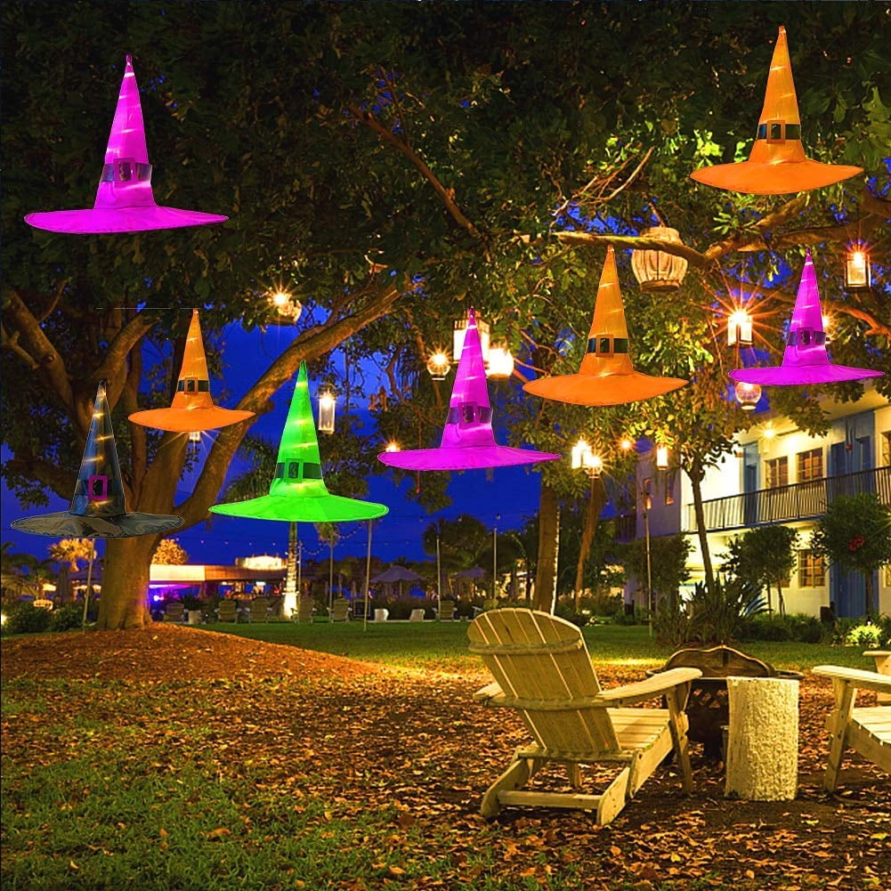 Outdoor Halloween Lighted Holiday Displays 15.7" x 16.5" Multicolor Waterproof Vintage Hat Light, Set of 8 by Oumilen