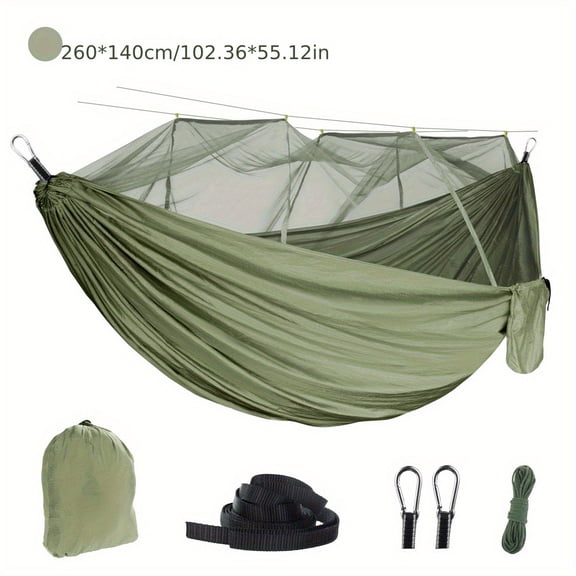 Outdoor Hammock with Mosquito Net, Ultra-Light 210T Nylon, Portable for Hiking & Camping, Includes 2 x 3m Straps & 2 x 6m Mosquito Net Ropes